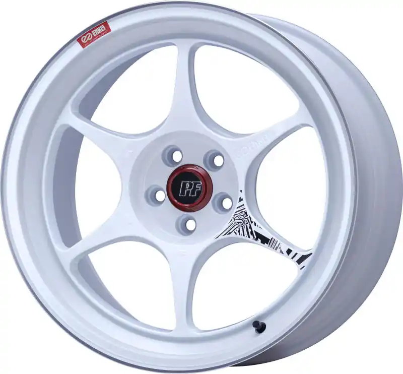 Enkei PF06 18x9in 5x114.3 BP 28mm Offset 75mm Bore White Machined Wheel Big Sale