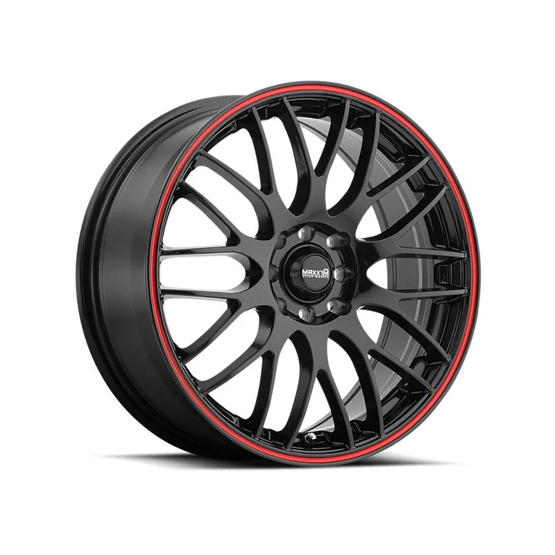 Last Chance Maxxim Maze Alloy Wheel 18x7.5 ET45 4x100, 4x114.3 Gloss Black Red Str