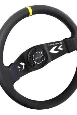 NRG Reinforced Steering Wheel (350mm / 3in Deep) Blk Leather w/NRG Arr — PMD Premier Motoring Development Bargain