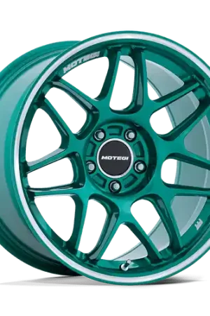 Crafted Motegi MR158 TSUBAKI 5X112 18x9.5 +35 HOKKAIDO GREEN W/ MACHINED LIP