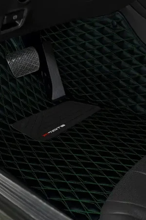 No Minimum Order Single Layer Diamond Front and Rear Floor Mats; Black and Green Stitching