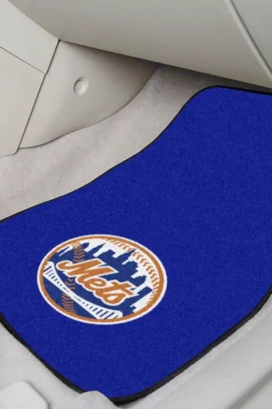 Carpet Front Floor Mats with New York Mets Logo; Blue Top Rated