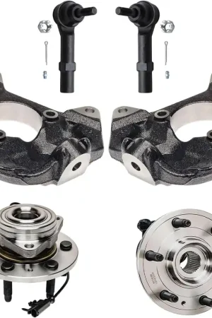 6pc Front Steering Knuckles Wheel Hub and Bearings Outer Tie Rods Suspension Kit Fast Shipping
