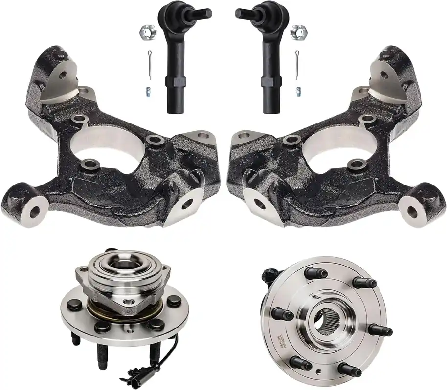 6pc Front Steering Knuckles Wheel Hub and Bearings Outer Tie Rods Suspension Kit Fast Shipping
