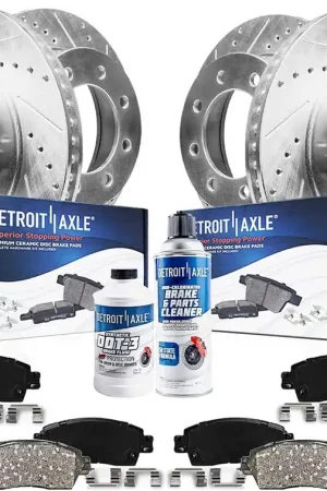 10pc Front & Rear Drilled Slotted Rotors and Ceramic Brake Pads Kit Professional Grade