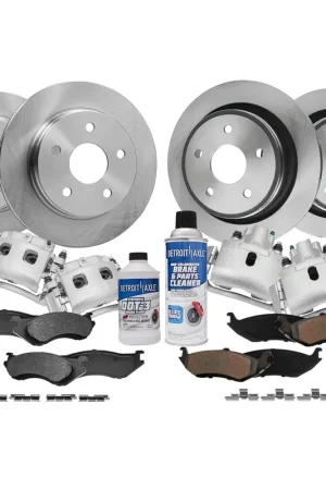 Modern 14pc Front & Rear Disc Rotors Calipers Ceramic Brake Pads Kit