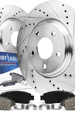 4pc Front Drilled Slotted Rotors and Ceramic Brake Pads Kit Crafted
