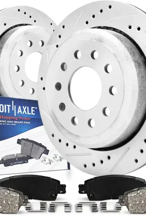 4pc Rear Drilled Slotted Rotors and Ceramic Brake Pads Kit Money Back Guarantee