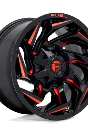 Fuel 1PC D755 REACTION 5X114.3/5X127 22X10 -18 GLOSS BLACK MILLED WITH RED TINT Handmade
