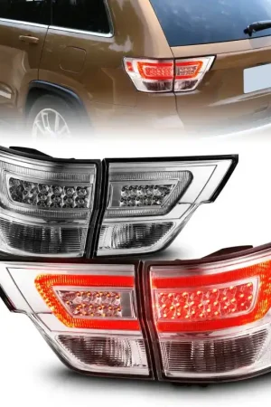 Grab Now ANZO 11-13 Jeep Grand Cherokee LED Taillights w/ Lightbar Chrome Housing/Clear Lens 4pcs