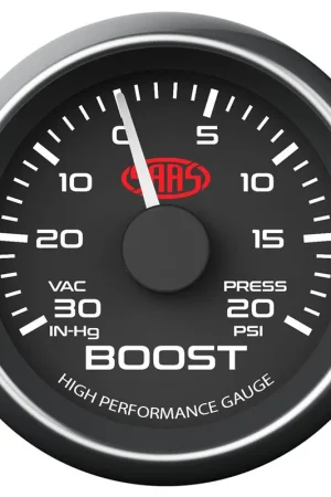 SAAS 52mm Black Muscle Series Boost Gauge (30inHg-20PSI) - SG-TB52B Genuine