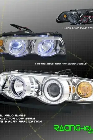 Chrome Halo Projector Headlights - Blue Halo - Amber Secure Checkout