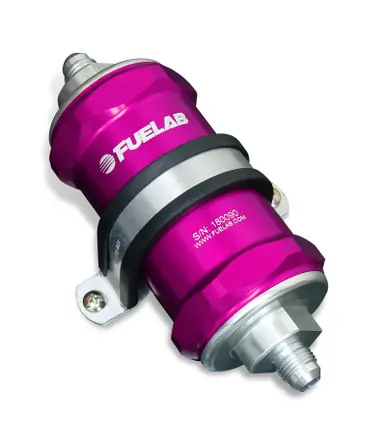 Fuelab 848 In-Line Fuel Filter Standard -8AN In/Out 40 Micron Stainless w/Check Valve - Purple - 84812-4 While Supplies Last