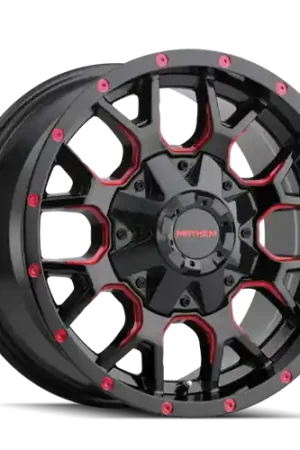 Mayhem 8015 Warrior 17x9 / 5x127 BP / 18mm Offset / 87mm Hub Black w/ Prism Red Wheel Brand New