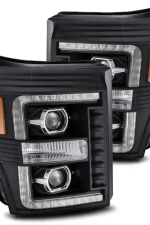 No Minimum Order AlphaRex 11-16 Ford F-350 SD LUXX LED Proj Headlights Plank Style Black w/Activ Light/Seq Signal