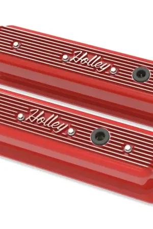 Holley - SBC - Center Bolt - Gloss Red Machined Small Block Chevrolet - ZZ6/Vortec - Center Bolt Valve Cover - Emissions Provision Luxury
