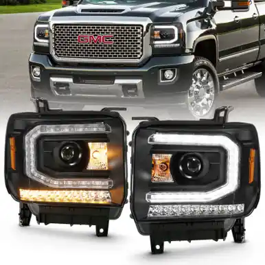 ANZO 2016-2019 Gmc Sierra 1500 Projector Headlight Plank Style Black w/ Sequential Amber Signal - 111485 Certified