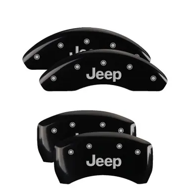 Final Sale MGP 4 Caliper Covers Engraved Front & Rear JEEP Black finish silver ch - 42005SJEPBK