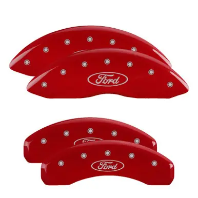 MGP 4 Caliper Covers Engraved Front & Rear Edge Red finish silver ch - 10042SEDGRD Limited Offer