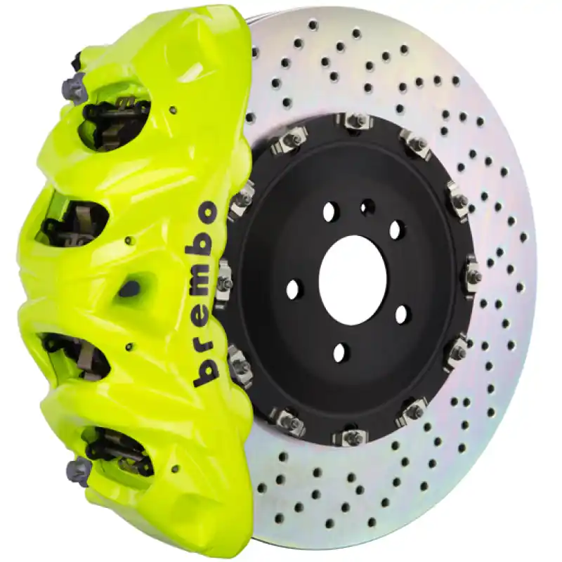 Sale Brembo 18+ SQ5 (FY) Front GT BBK 6 Piston Cast 380x34 2pc Rotor Drilled- Fluo. Yellow