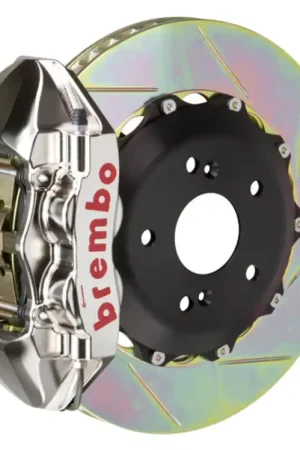 Brembo 99-07 Evo VI/VII/VIII/IXRear GTR BBK 4 Piston Billet 328x28 2pc Rotor Slotted Type1 - Nickel Markdown