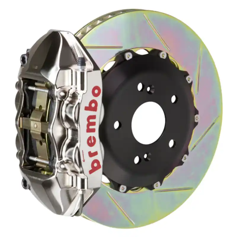 Brembo 99-07 Evo VI/VII/VIII/IXRear GTR BBK 4 Piston Billet 328x28 2pc Rotor Slotted Type1 - Nickel Markdown