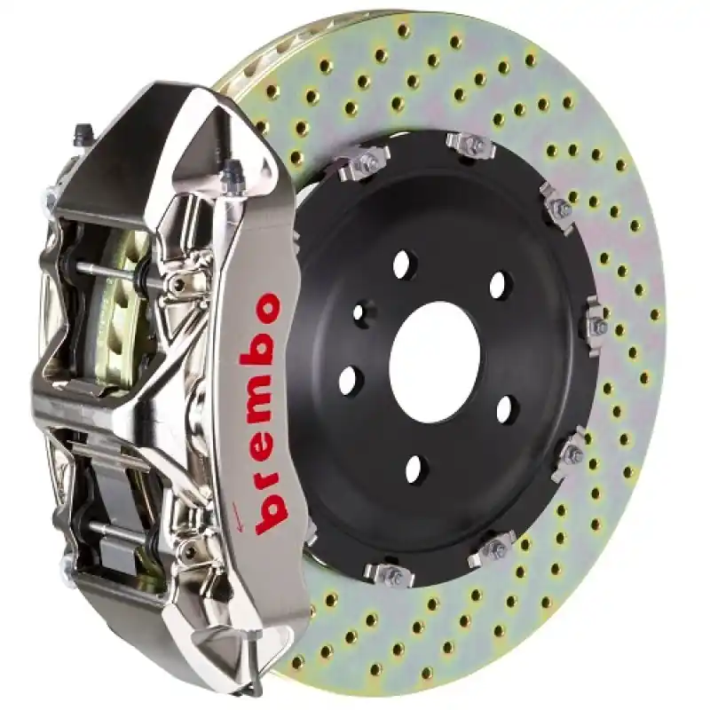 Professional Grade Brembo 08-09 CLK63 AMG Black Series Front GTR BBK 6 Piston Billet 380x34 2pc Rotor Drilled- Nickel