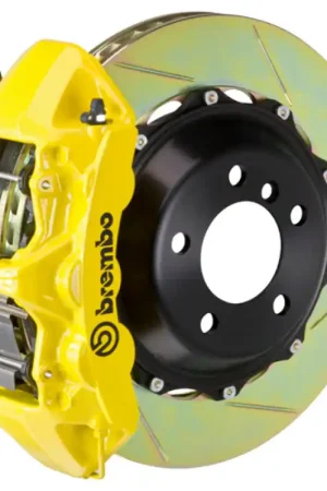Hassle-Free Returns Brembo 18+ Model 3 RWD Front GT BBK 6 Piston Cast 355x32 2pc Rotor Slotted Type-1- Yellow