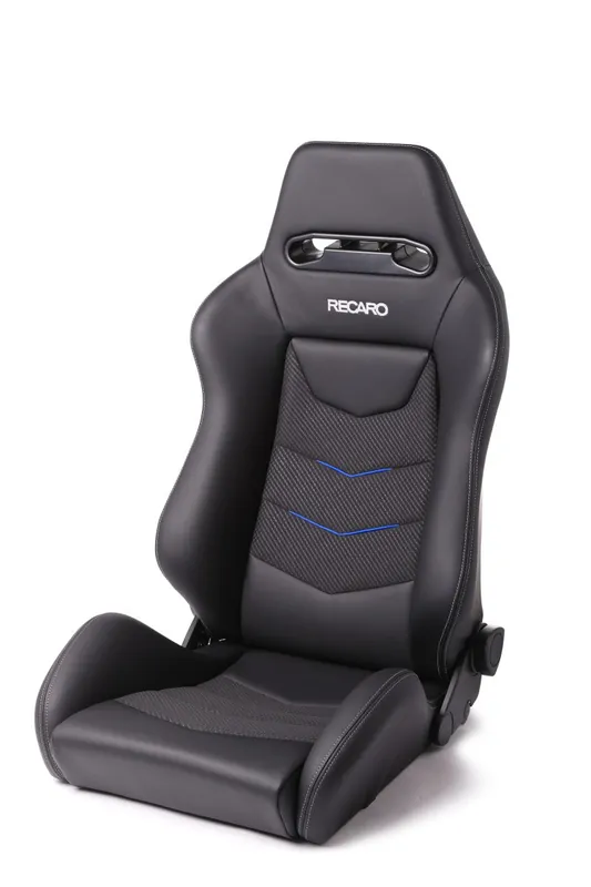 Recaro Speed V Driver Seat - Black Leather/Blue Suede Accent Premium