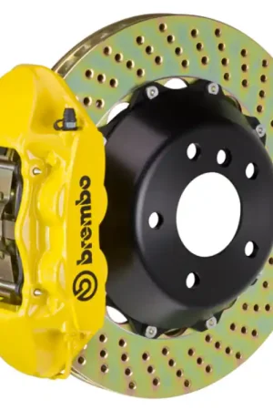 Brembo 12-17 M5 (F10) Rear GT BBK 4 Piston Cast 380x28 2pc Rotor Drilled- Yellow Authentic